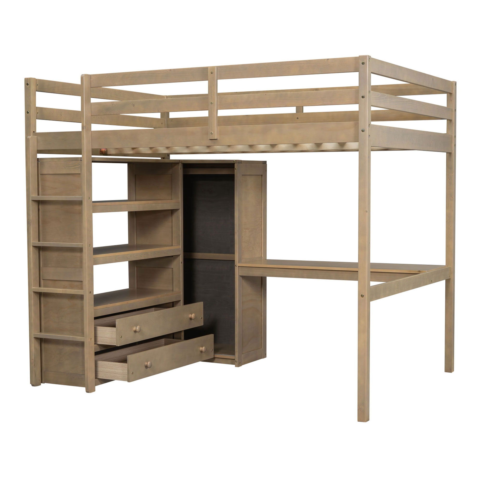 Loft Bed With Built In Wardrobe, Desk, Shelves And Drawers