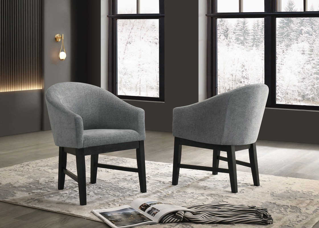 Haven Set of 2 Gray Fabric Barrel Dining Chair with Black Finish Legs