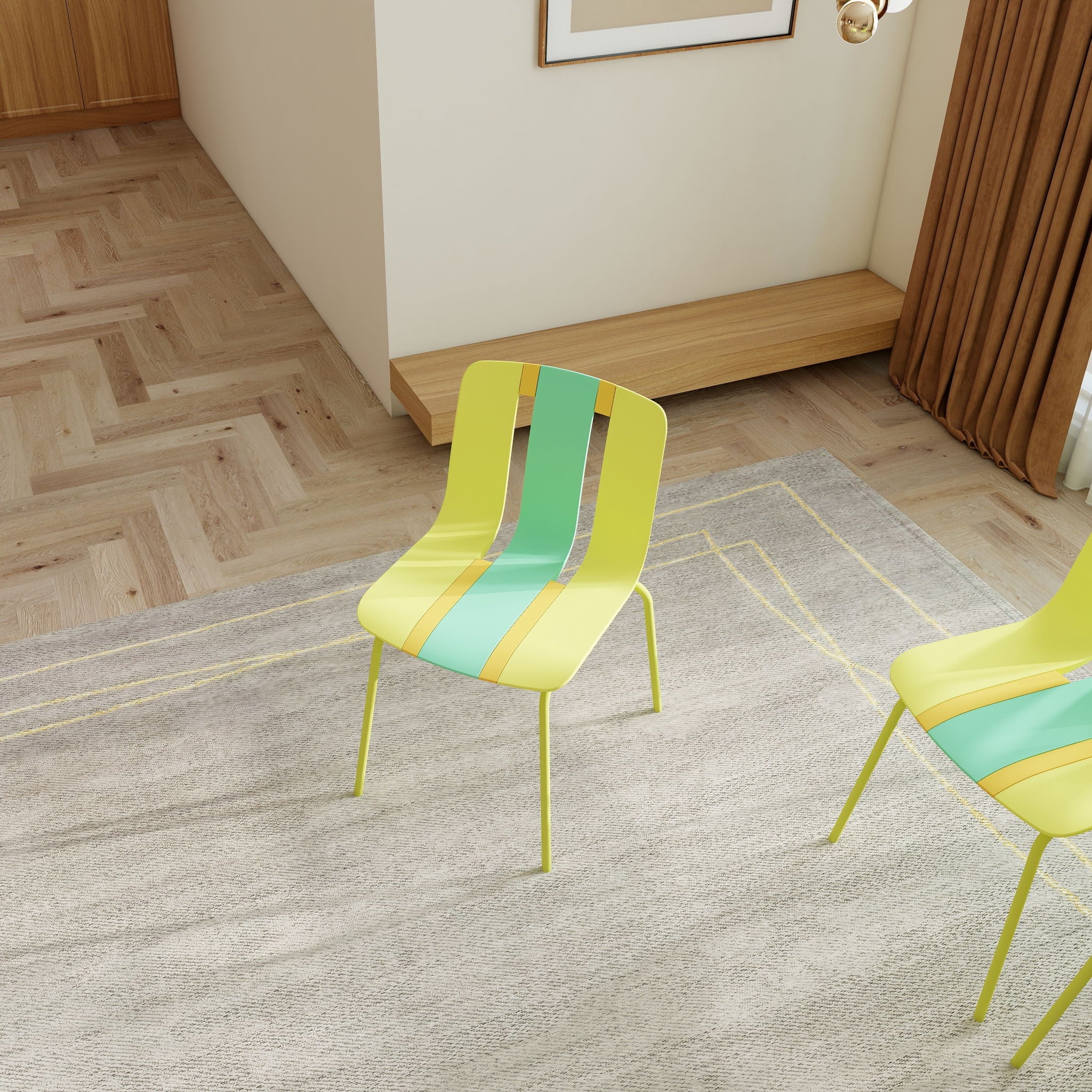 Modern Striped Blocking Single Chairs, Waterproof And Fade Resistant (Set of 4)