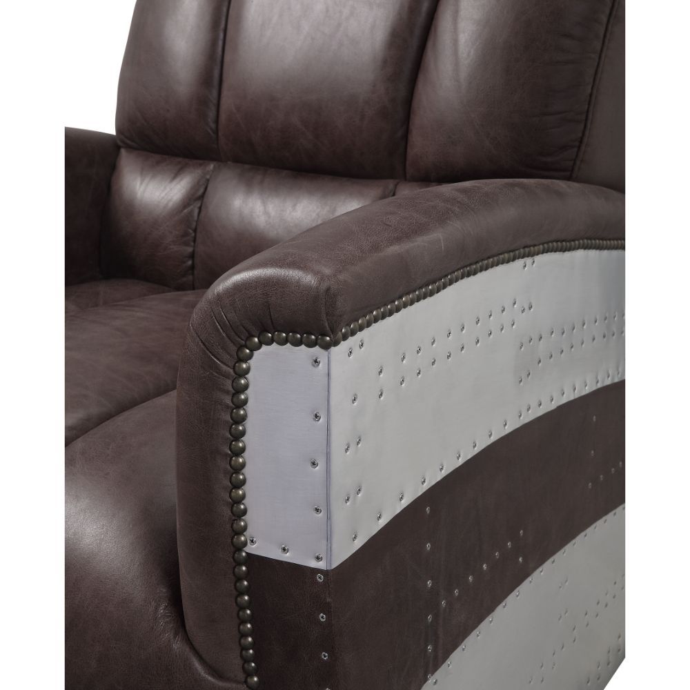 ACME Brancaster - Accent Chair - Retro Brown Top Grain Leather & Aluminum - 35" | Meri Furniture