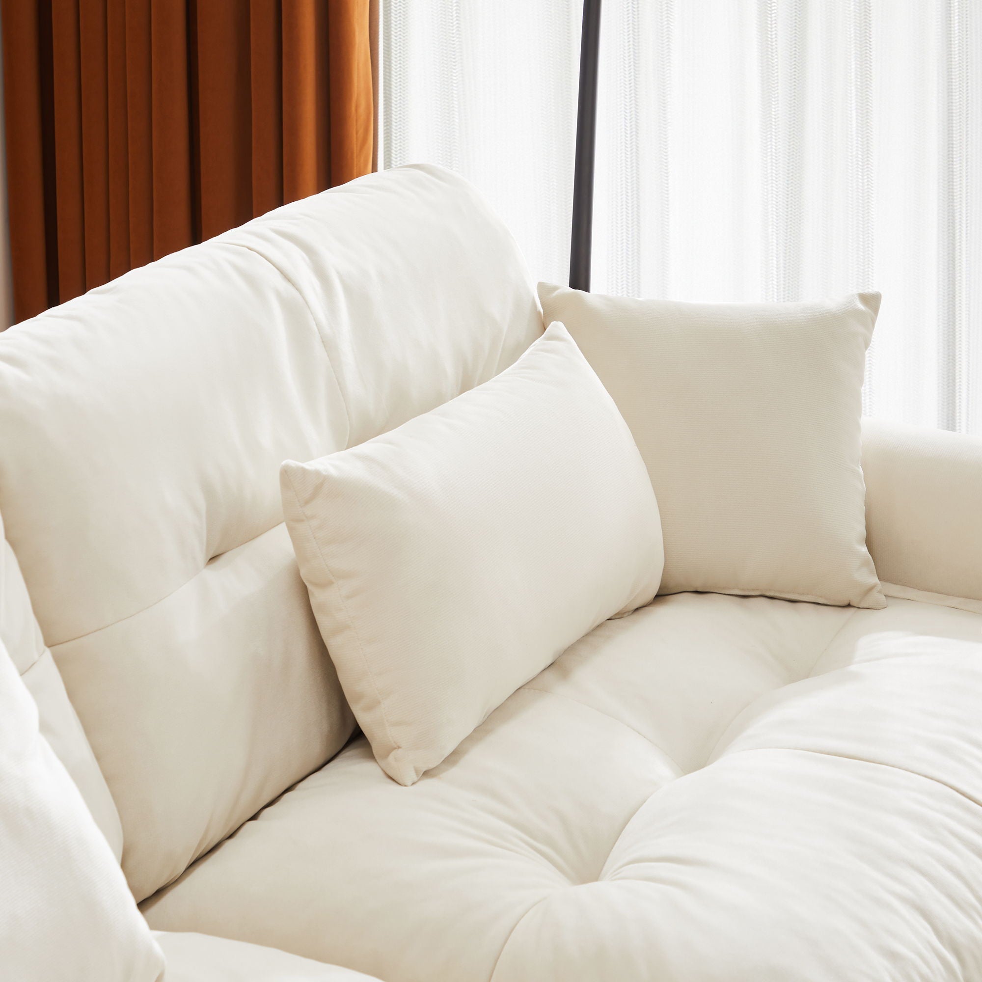 Modern Oversize Sofa With Cloud Like Comfort, Featuring Waist And Throw Pillows