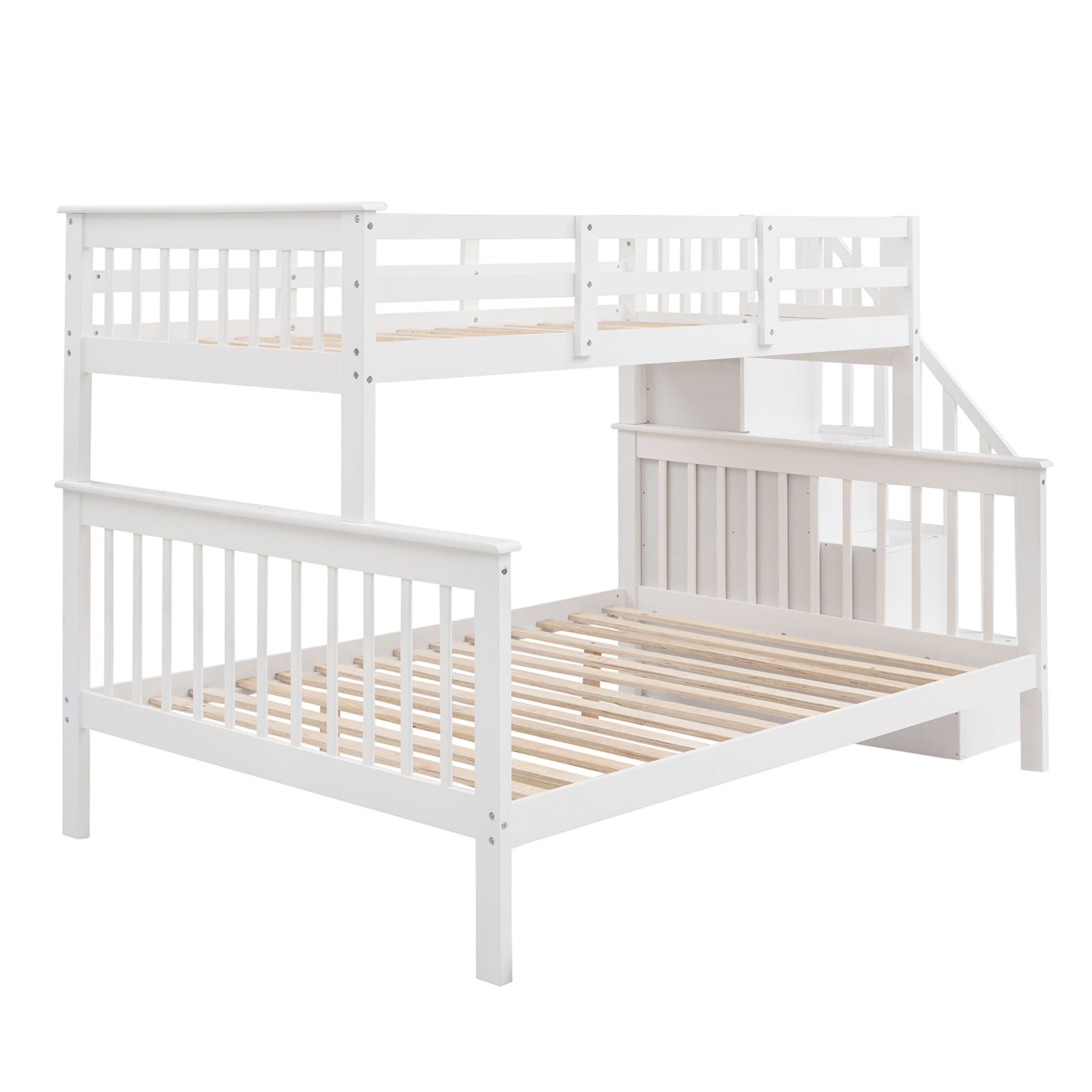 Stairway Bunk Bed With Storage And Guard Rail For Bedroom