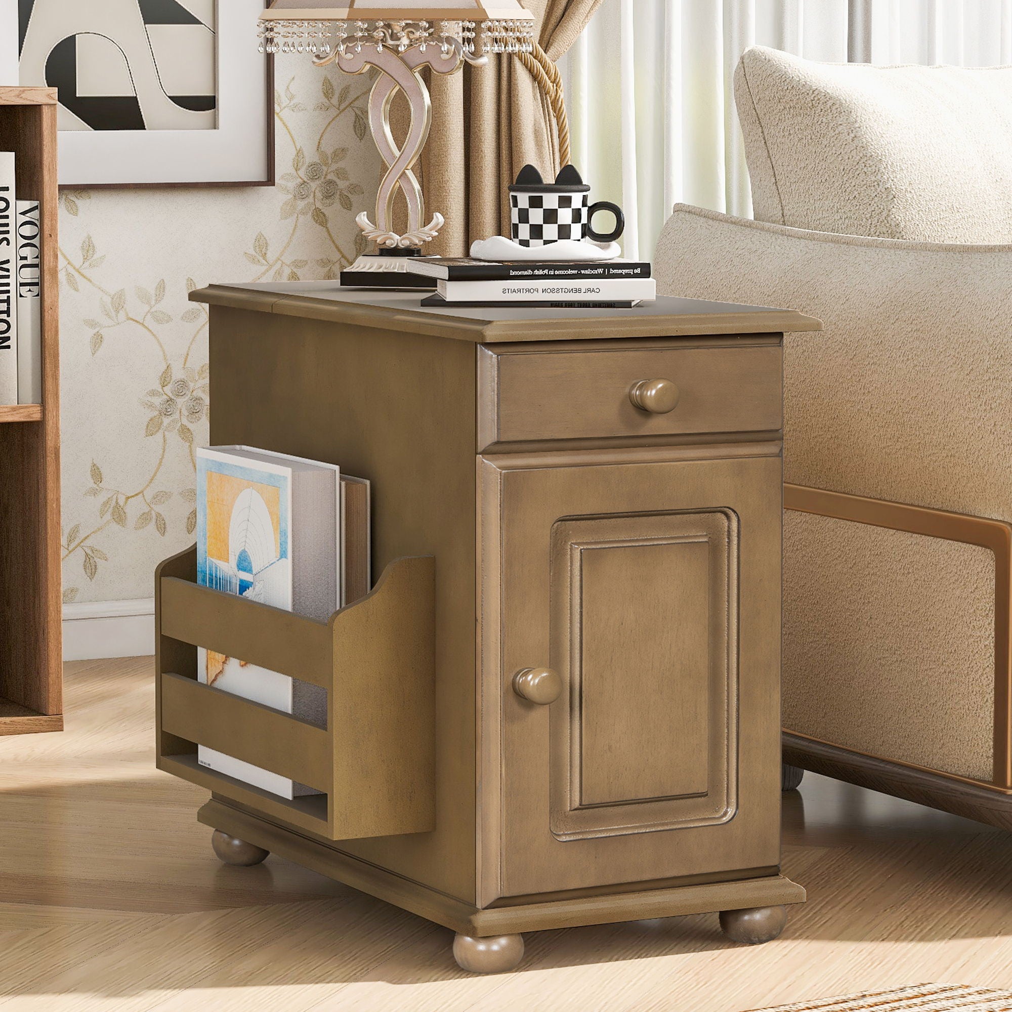 Vintage Flip Top Side Table With USB Ports