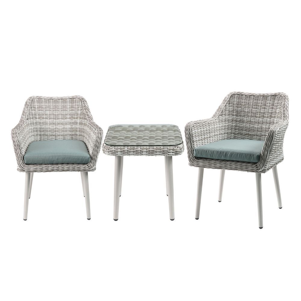 ACME Tashay - Patio Bistro Set - Green Fabric & Beige Wicker | Meri Furniture