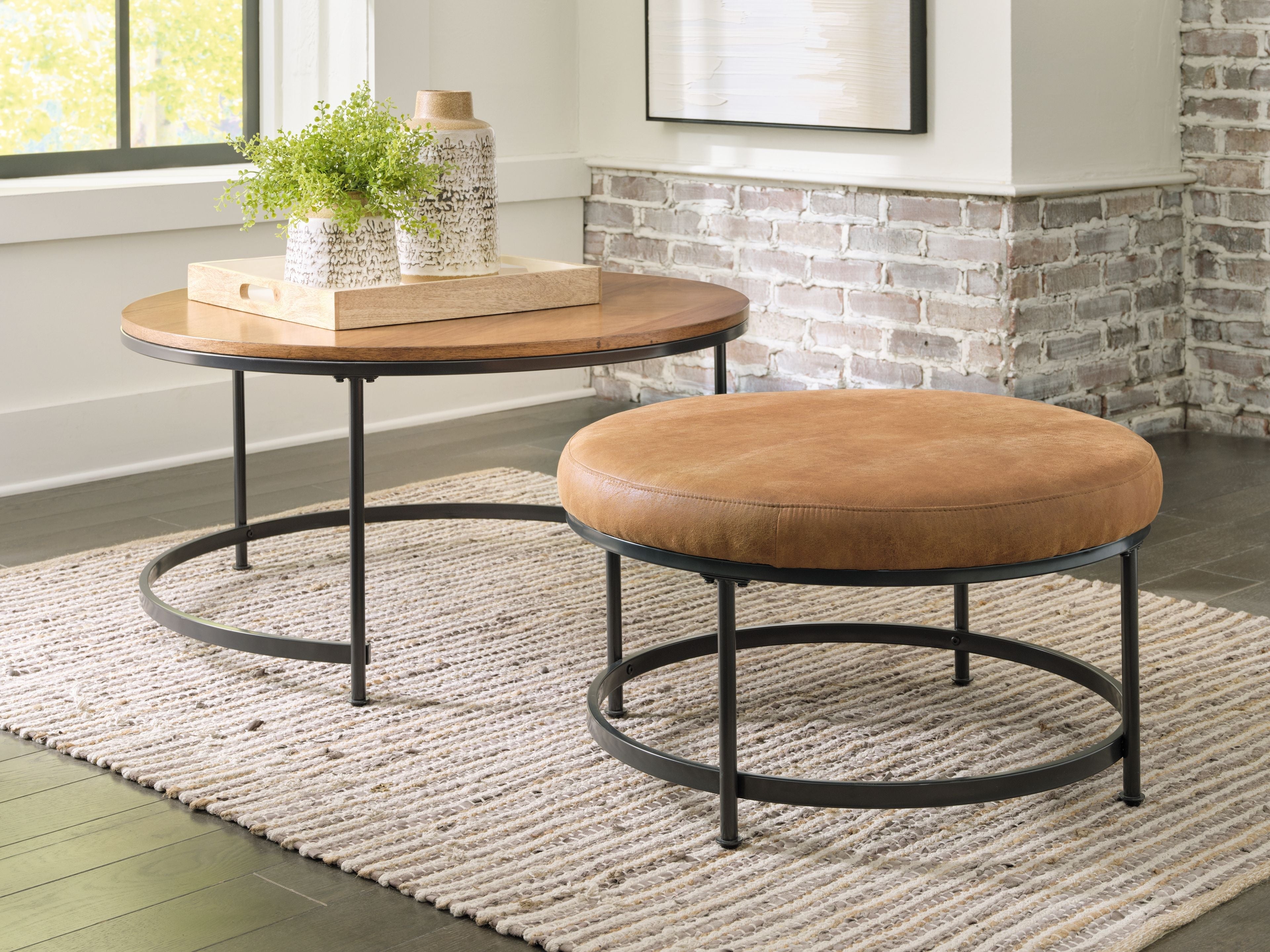 Signature Design by Ashley® Drezmoore - Light Brown / Black - Nesting Cocktail Tables (Set of 2) | Meri Furniture