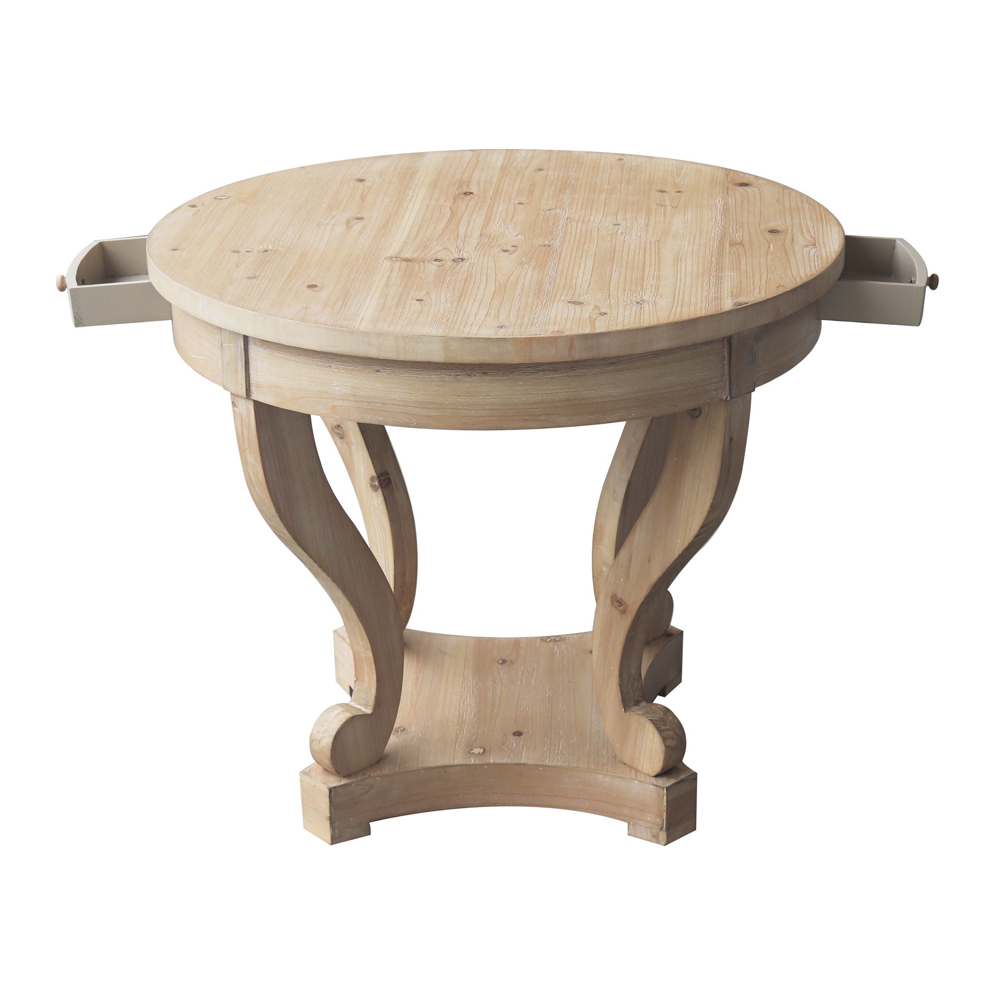 Curved Legs Farmhouse Style Small Size Round Dining Table End Table Side Table Coffee Table For Dinette, Kitchen, Dining Room Or Living Room - Natural Wood Grain Distressed