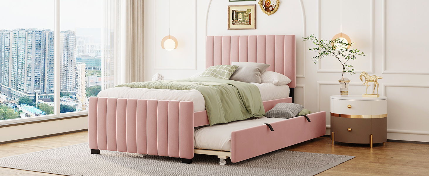 Upholstered Design Platform Bed With Trundle