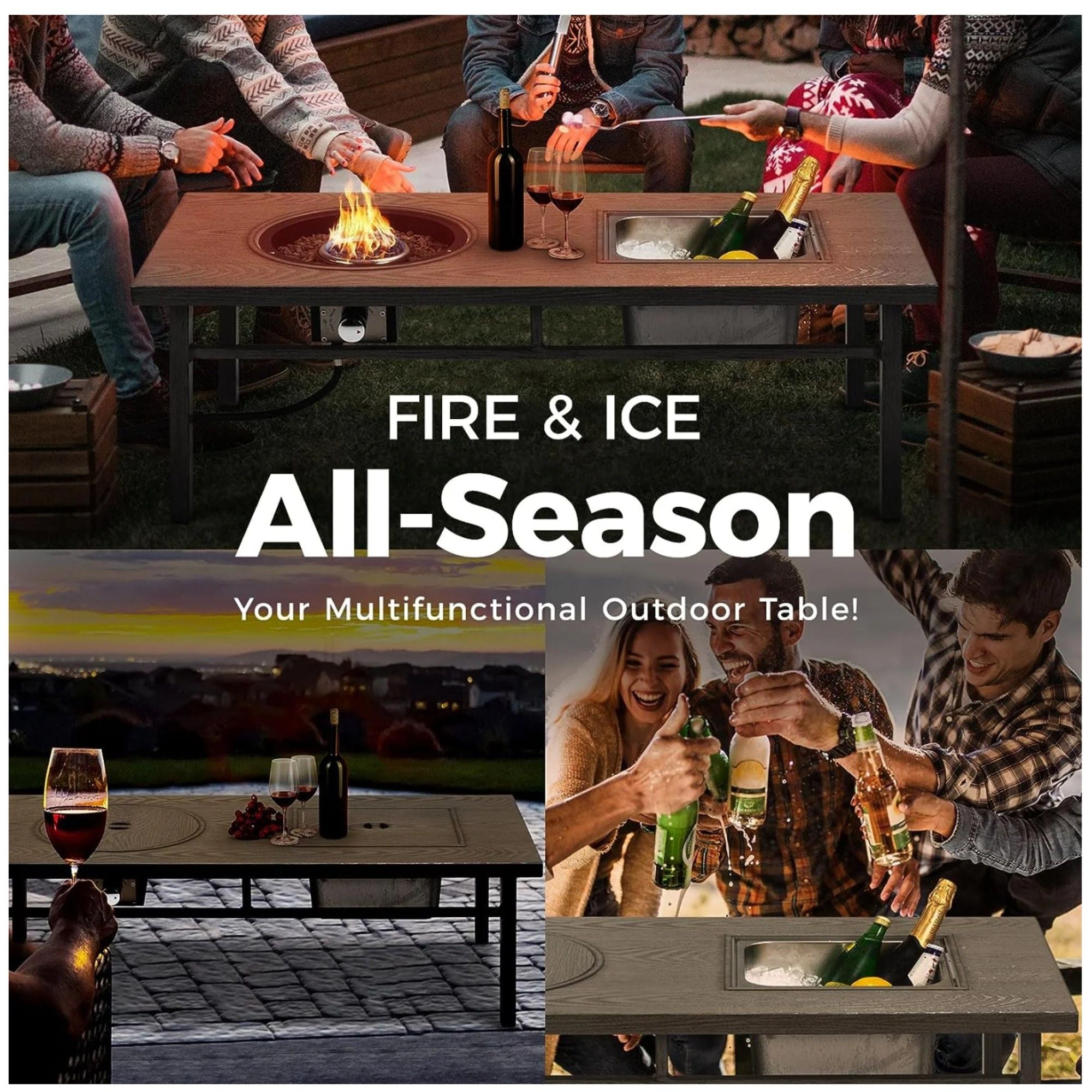 3 In 1 Outdoor Propane Fire Pit Table 50, 000 BTU With Ice Bucket - Beige