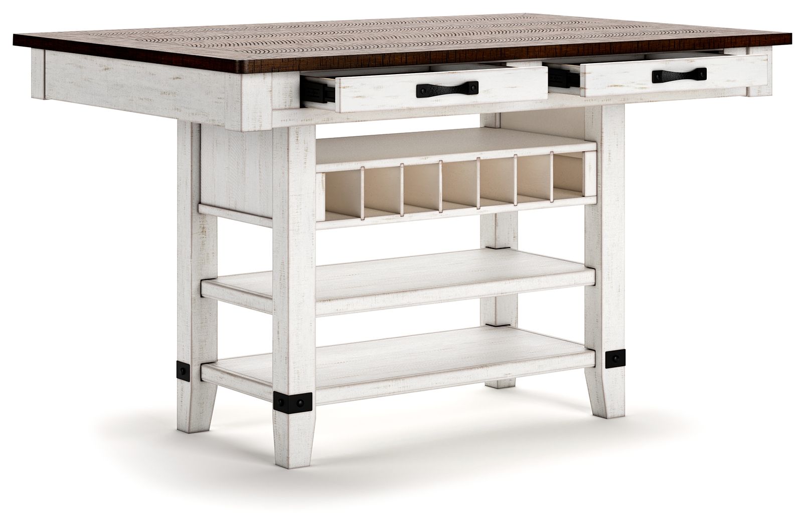 Signature Design by Ashley® Valebeck - White / Brown - 5 Pc. - Counter Table With Wine Rack, 4 Swivel Stools | Meri Furniture