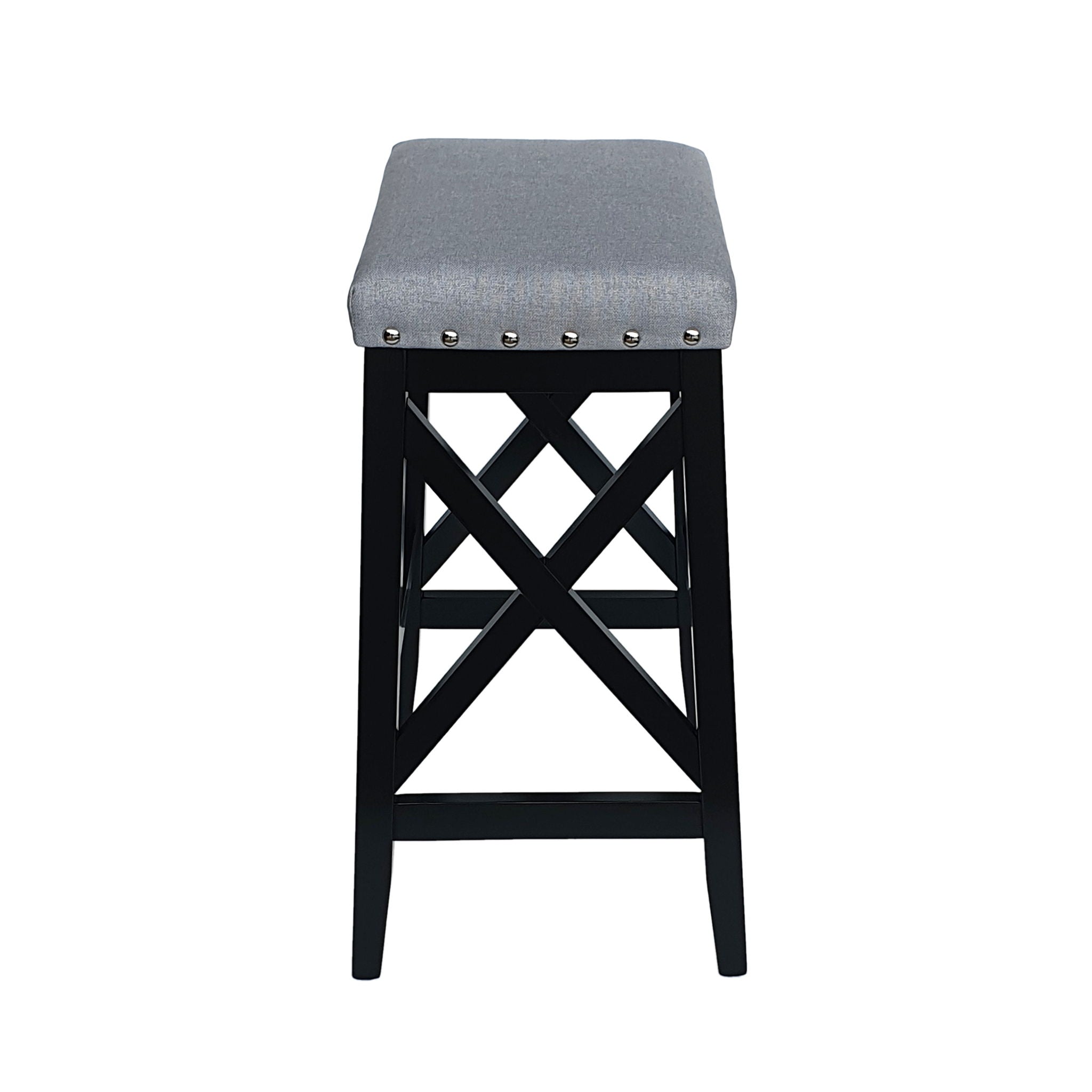 Greely Saddle Barstool Set With Fabric Upholstery - Light Gray