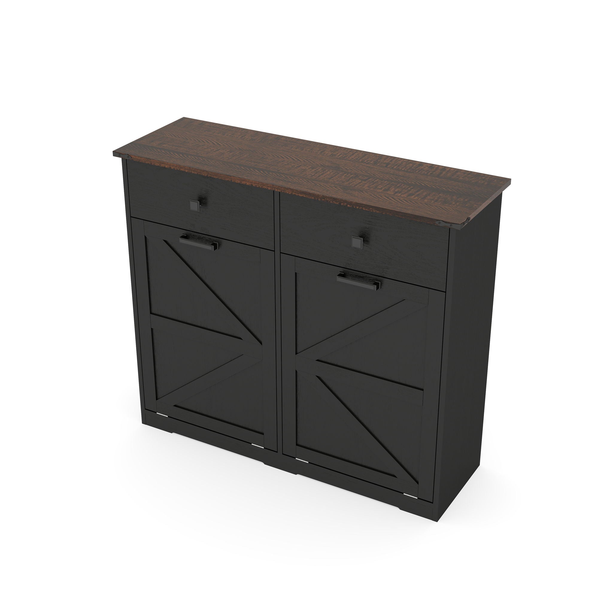 Double Tilt Out Trash Cabinet With Hideaway Drawer And Barn Door Style