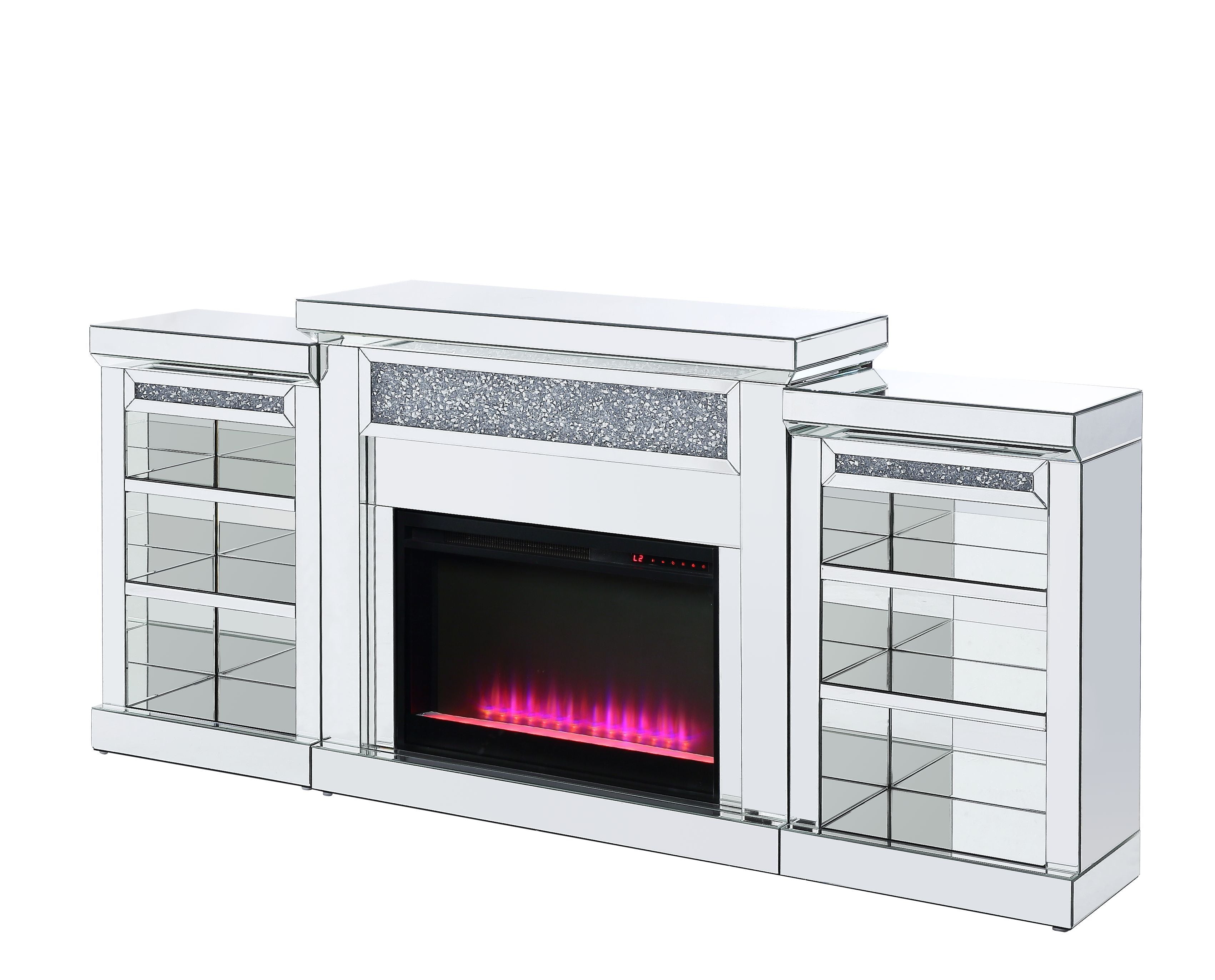 ACME Noralie - Fireplace - Mirrored & Faux Diamonds - 36" | Meri Furniture