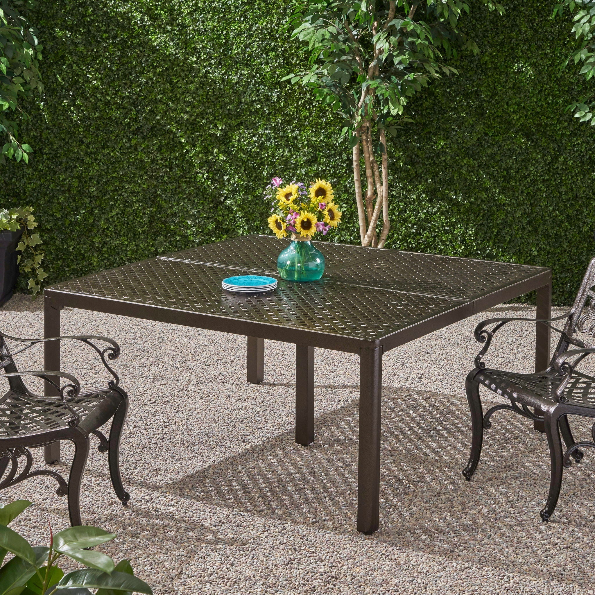Outdoor Modern Aluminum Dining Table With Woven Accents