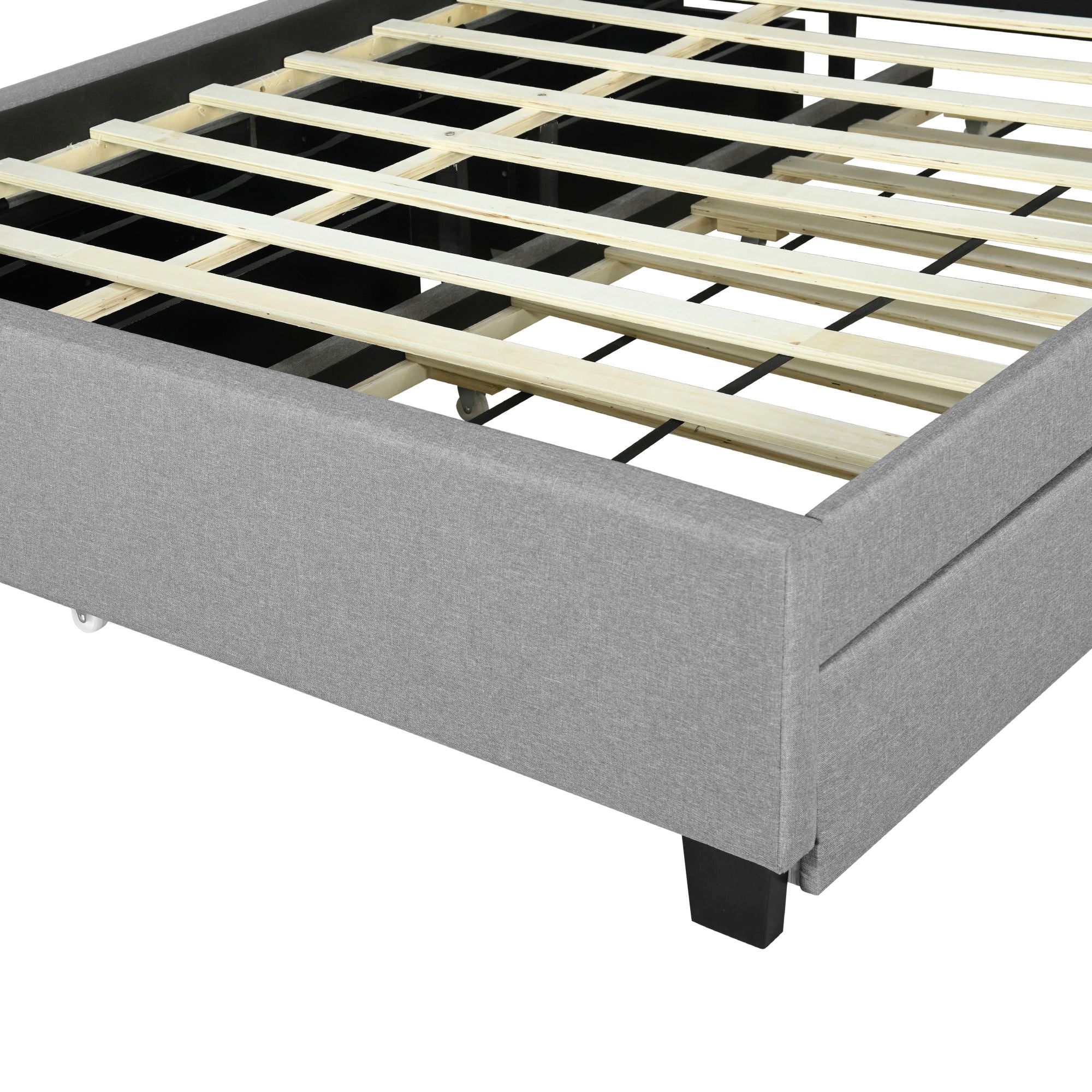 Upholstered Platform Bed With Storage Headboard, Trundle & 2 Drawers And A Set Of Sockets & USB Ports