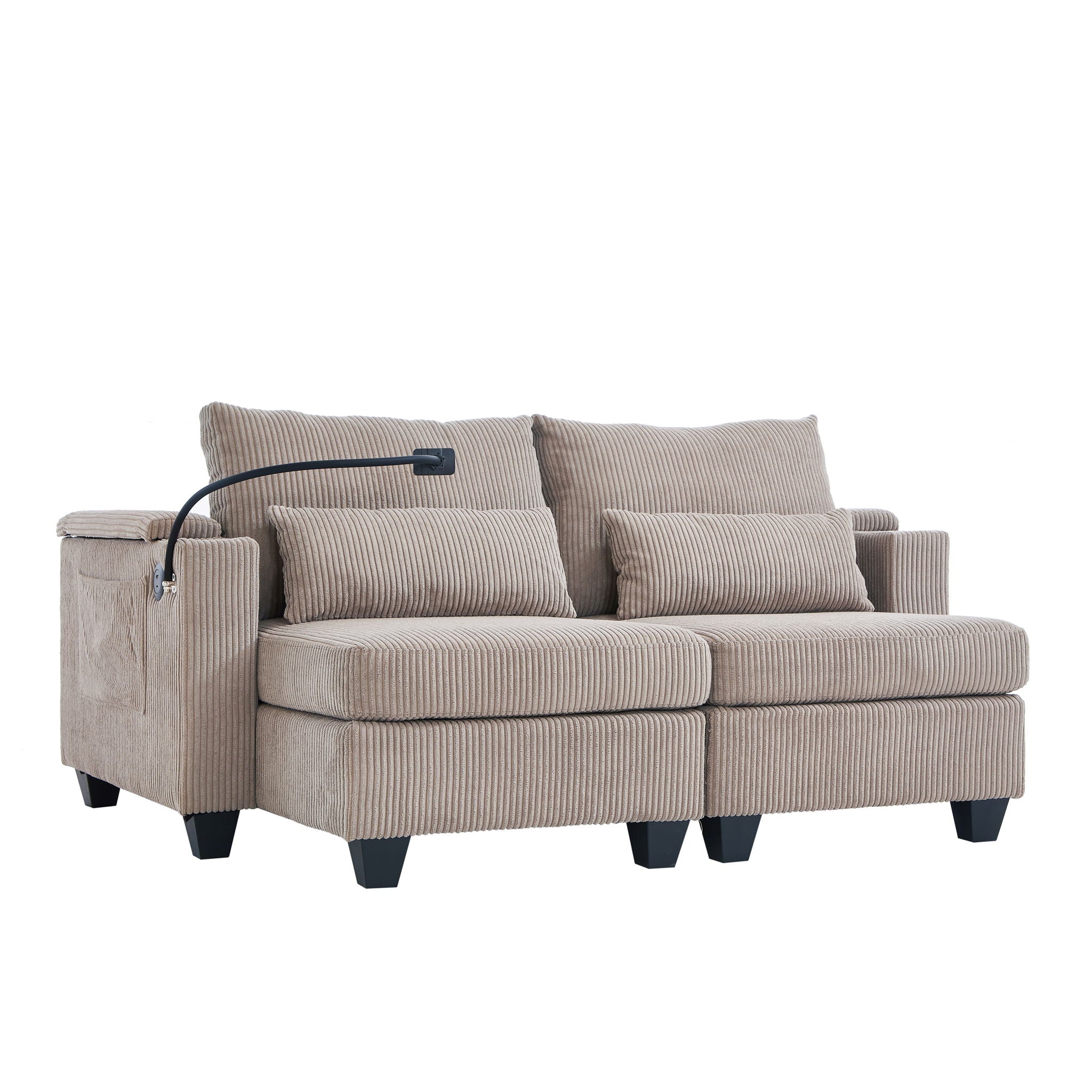 Convertible Chaise Lounge Sofa Chair With USB Ports, Cup Holders, Phone Holder And Storage