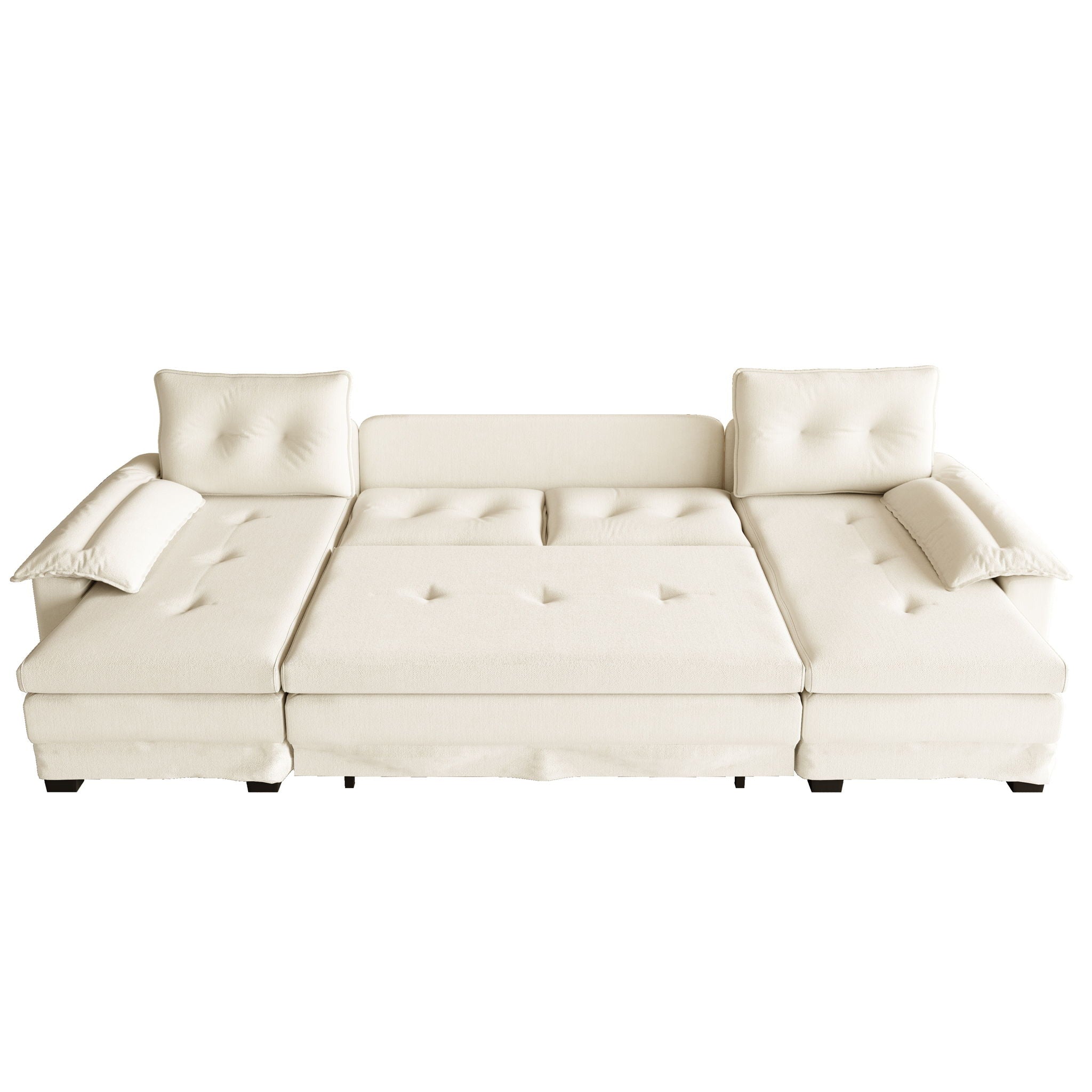 U-Shaped Sleeper Sofa With Pull Out Bed, Removable Armrests & USB Ports For Living Room