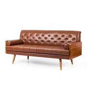 Adelaide - Mid Century Modern Tufted Sofa With Rolled Accent Pillows - Light Brown