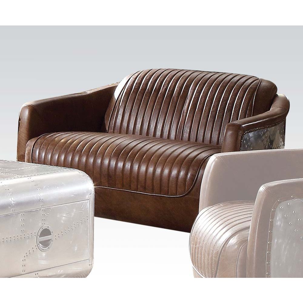ACME Brancaster - Loveseat - Retro Brown Top Grain Leather & Aluminum | Meri Furniture