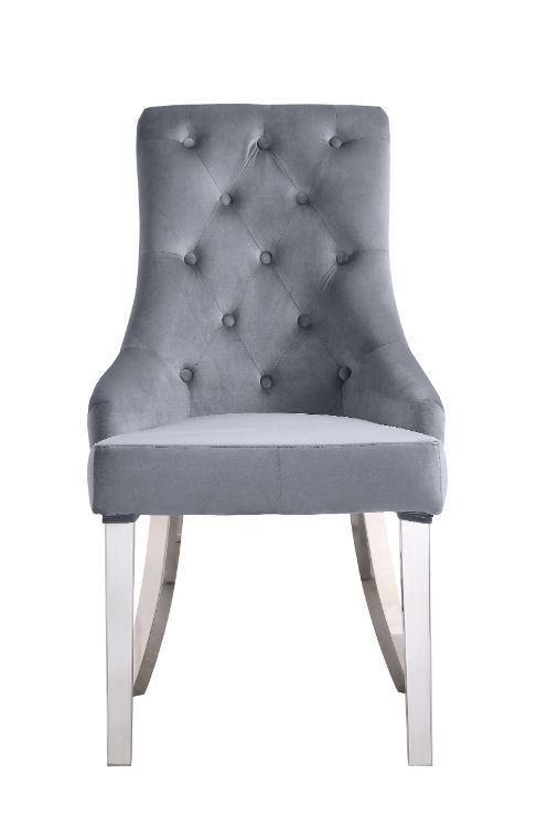 Satinka - Fabric Side Chair Set of 2) - Gray & Mirrored Silver