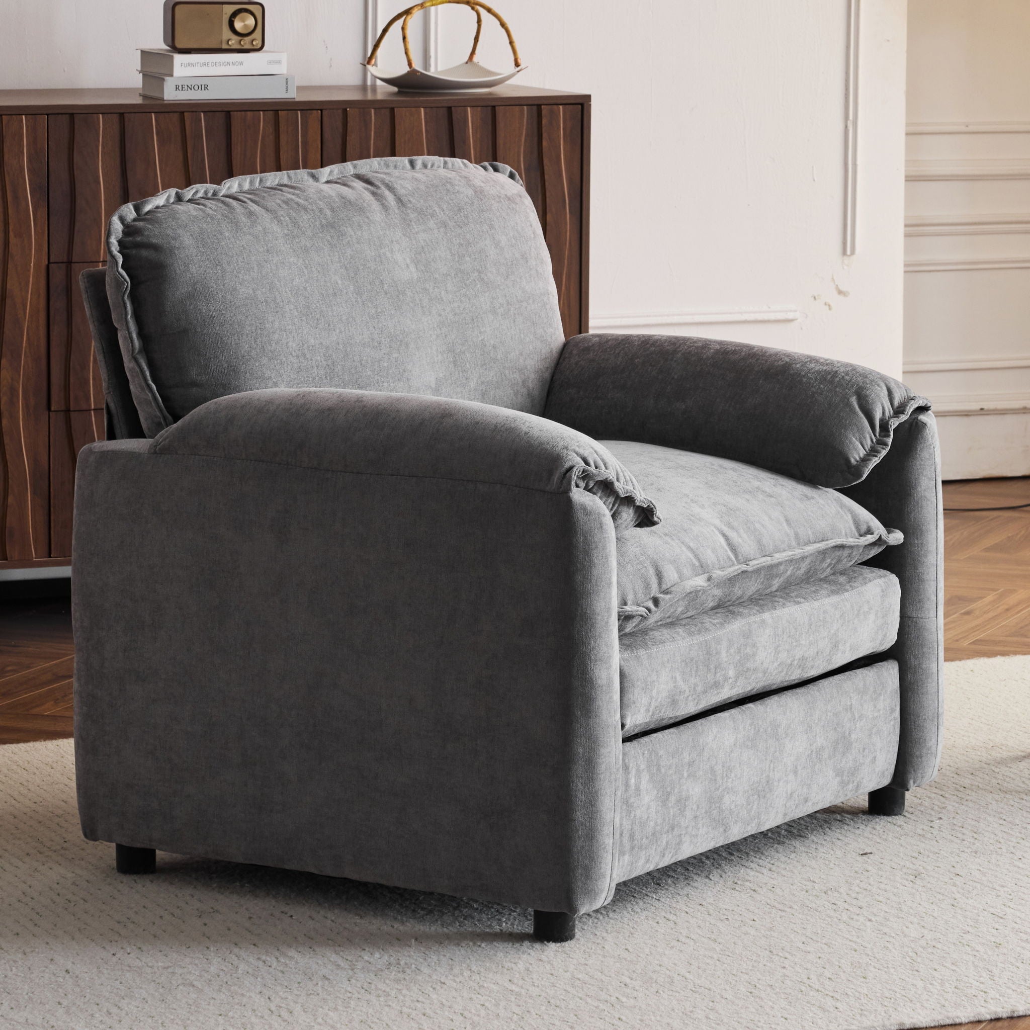 Oversized Reading Armchair With Thick Cushions, High Back Support
