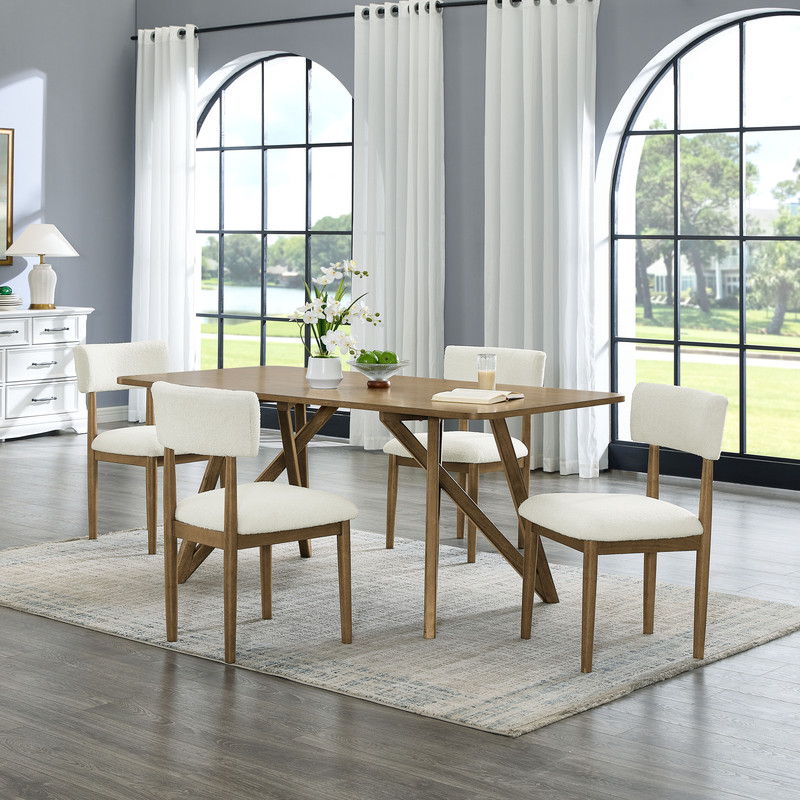 Darla 5Pc 70" Rectangular Walnut Oak Geometric Cross Base Dining Set