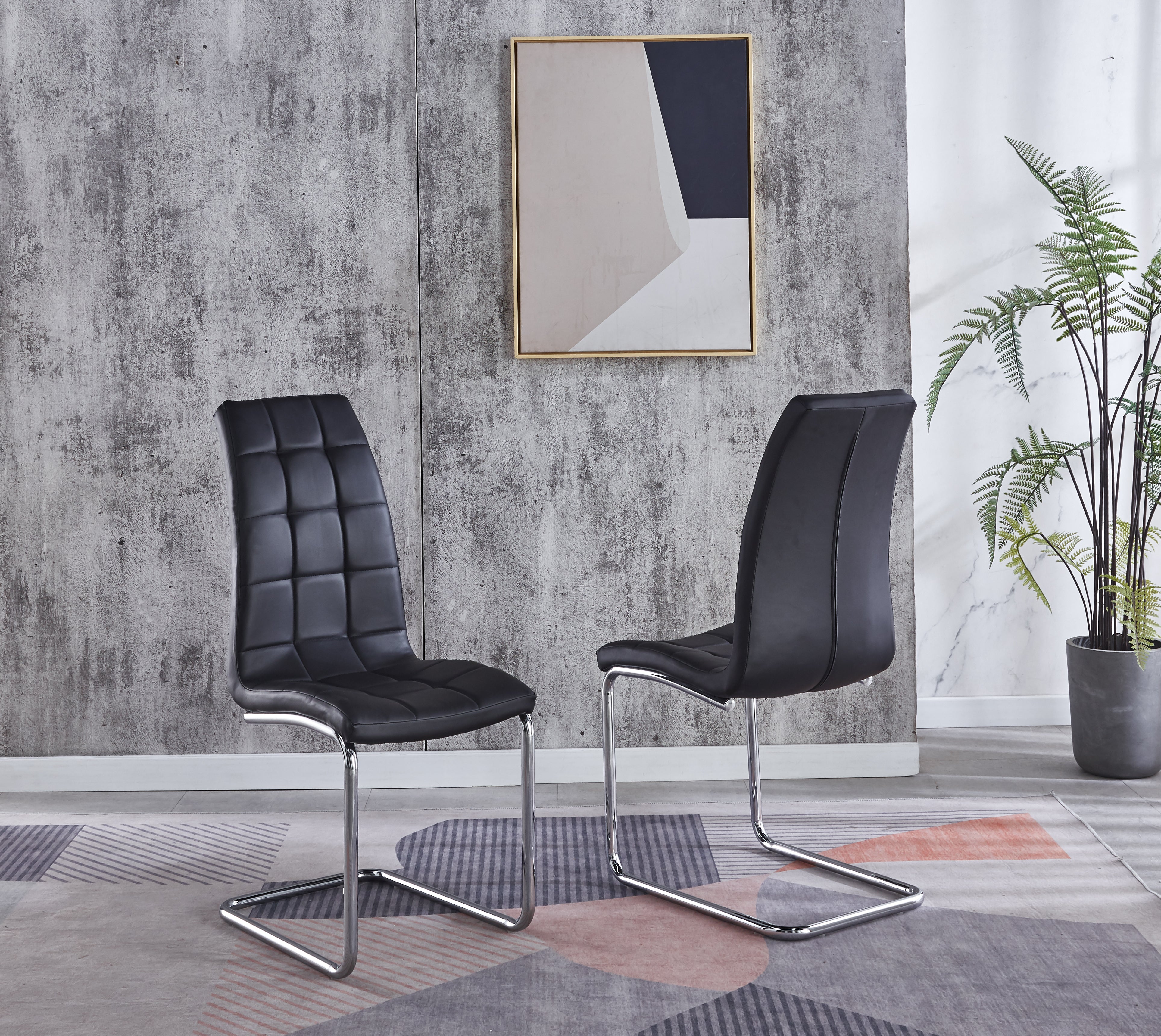 Modern Leatherette Dining Chair Set of 6 with Silver Metal Legs
