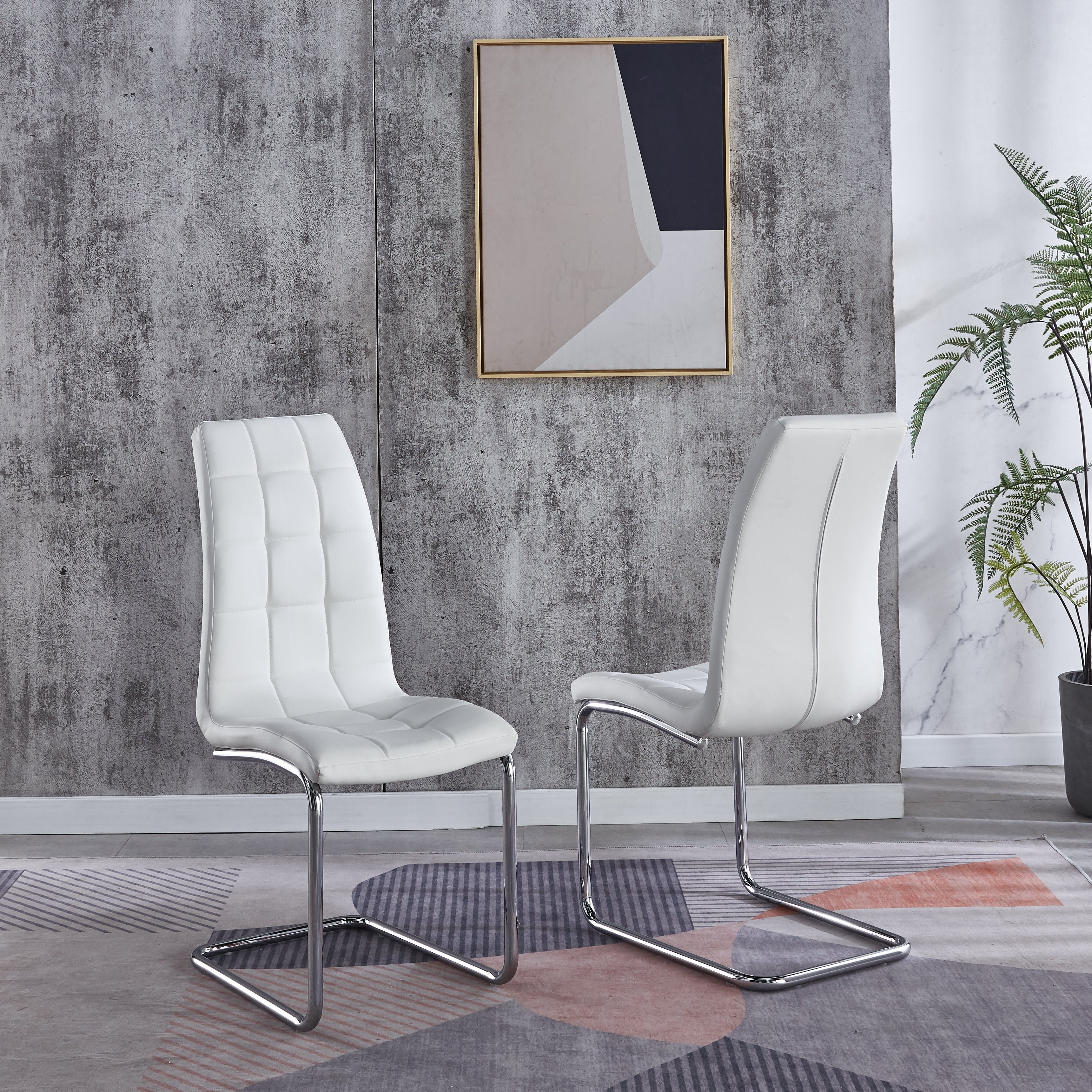 Modern Leatherette Dining Chair Set of 6 with Silver Metal Legs