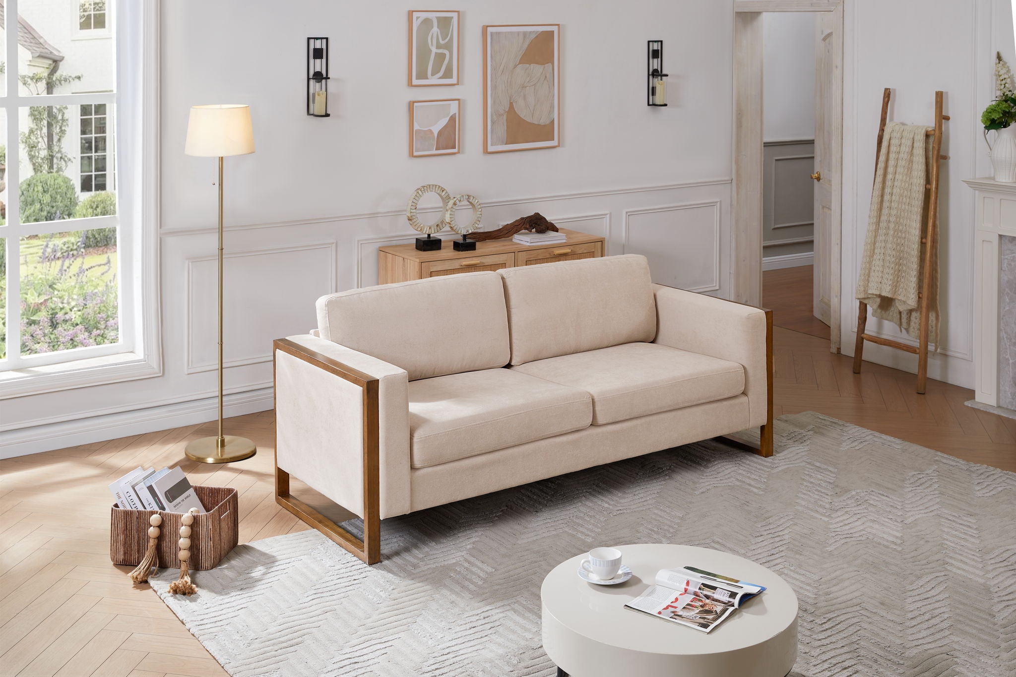 Modern Sofa With Solid Wood Legs, 3 Seater