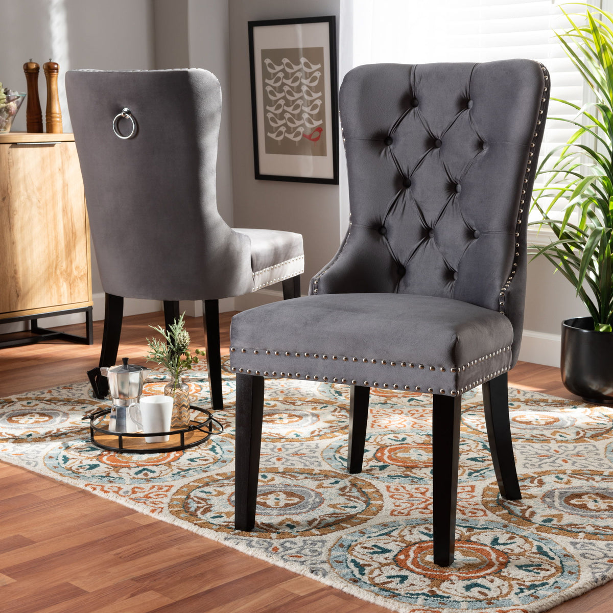 Remy Modern Transitional Grey Velvet Fabric Upholstered Espresso Finished 2-Piece Wood Dining Chair Set Set
