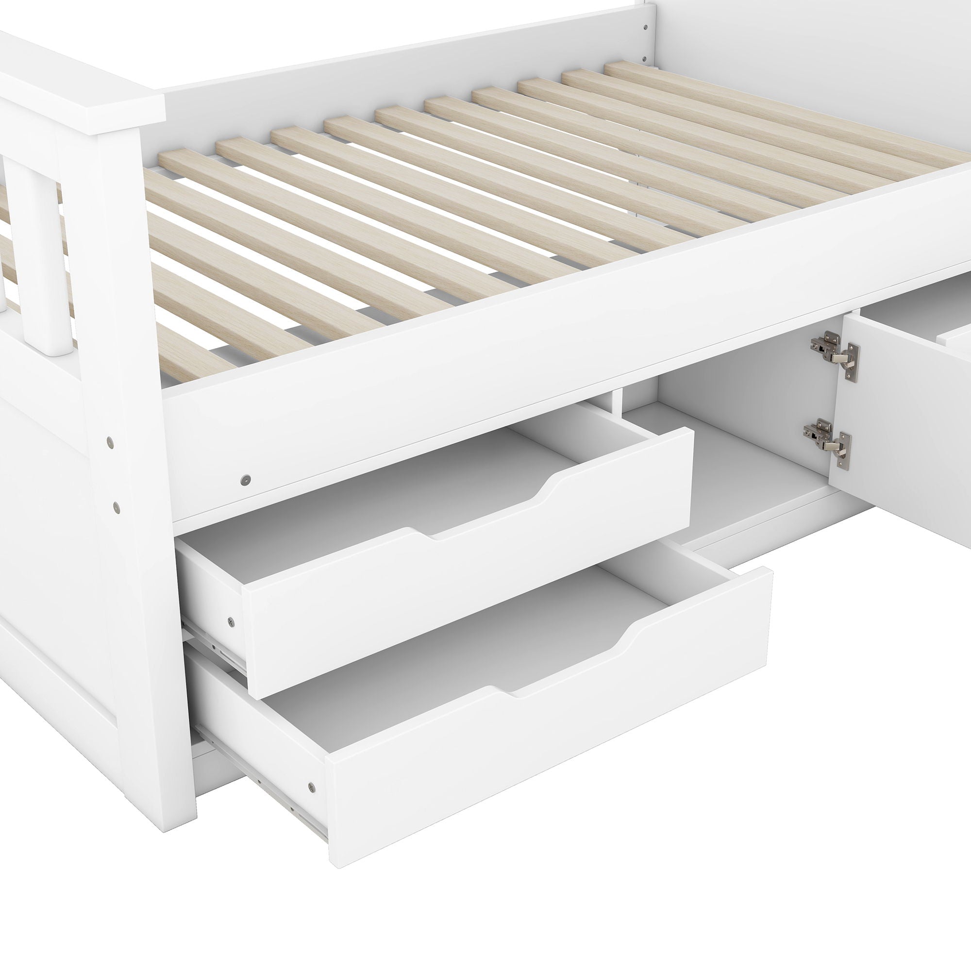 Captain Platform Bed Frame With Storage Bookcases, Shelves, And 4 Drawers