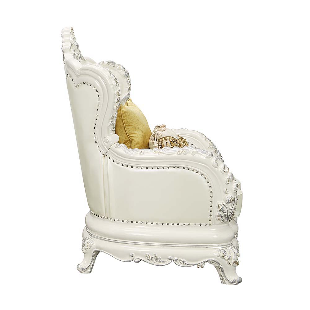 ACME Adara - Chair - White PU & Antique White Finish | Meri Furniture