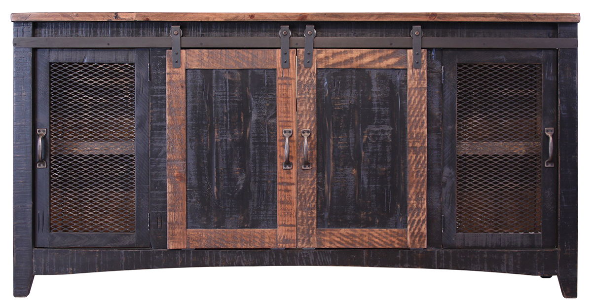 International Furniture Direct Pueblo Black - TV Stand / Console / Wall Unit - Black / Medium Brown | Meri Furniture