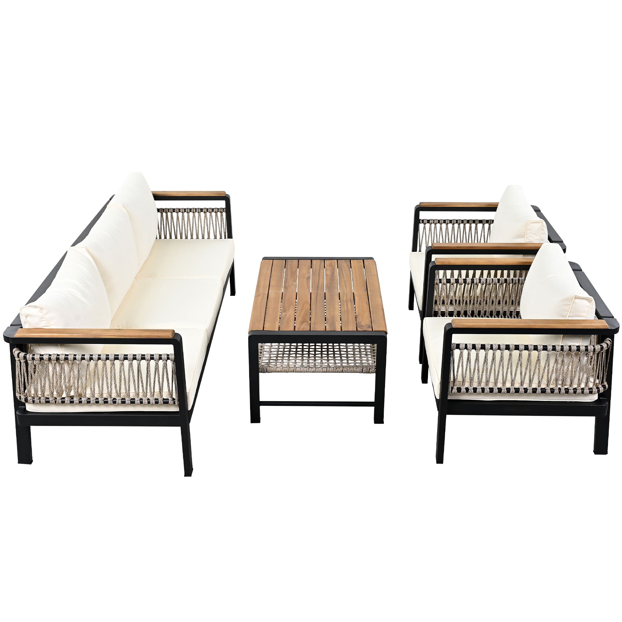 4 Pieces Outdoor Sectional Sofa Set 5 Person Patio Seating Group Outdoor Conversation Set With Cushions And A Coffee Table For Patios