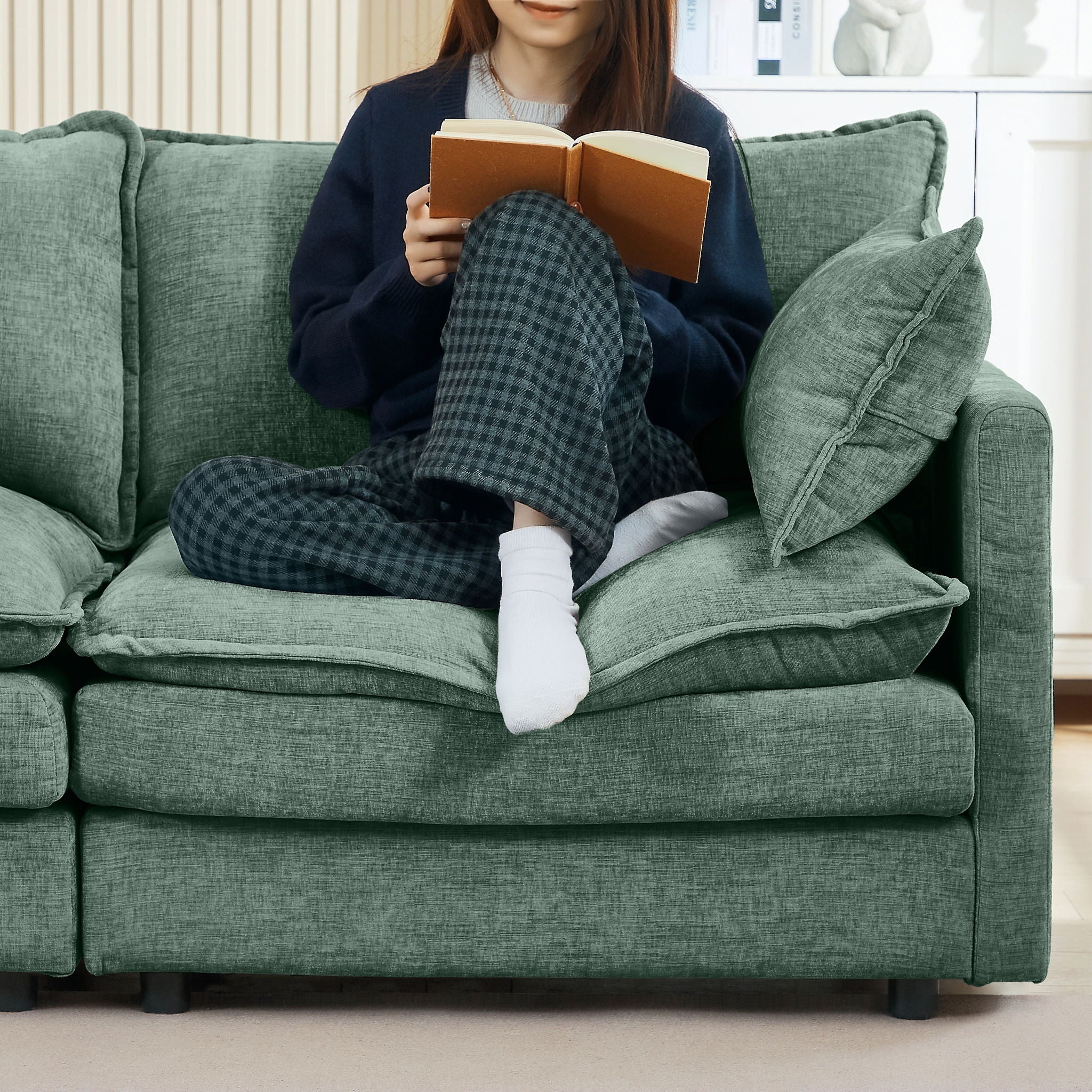 L Shaped Modular Sectional Sofa With Movable Ottoman, 3 Seater Comfortable Seating