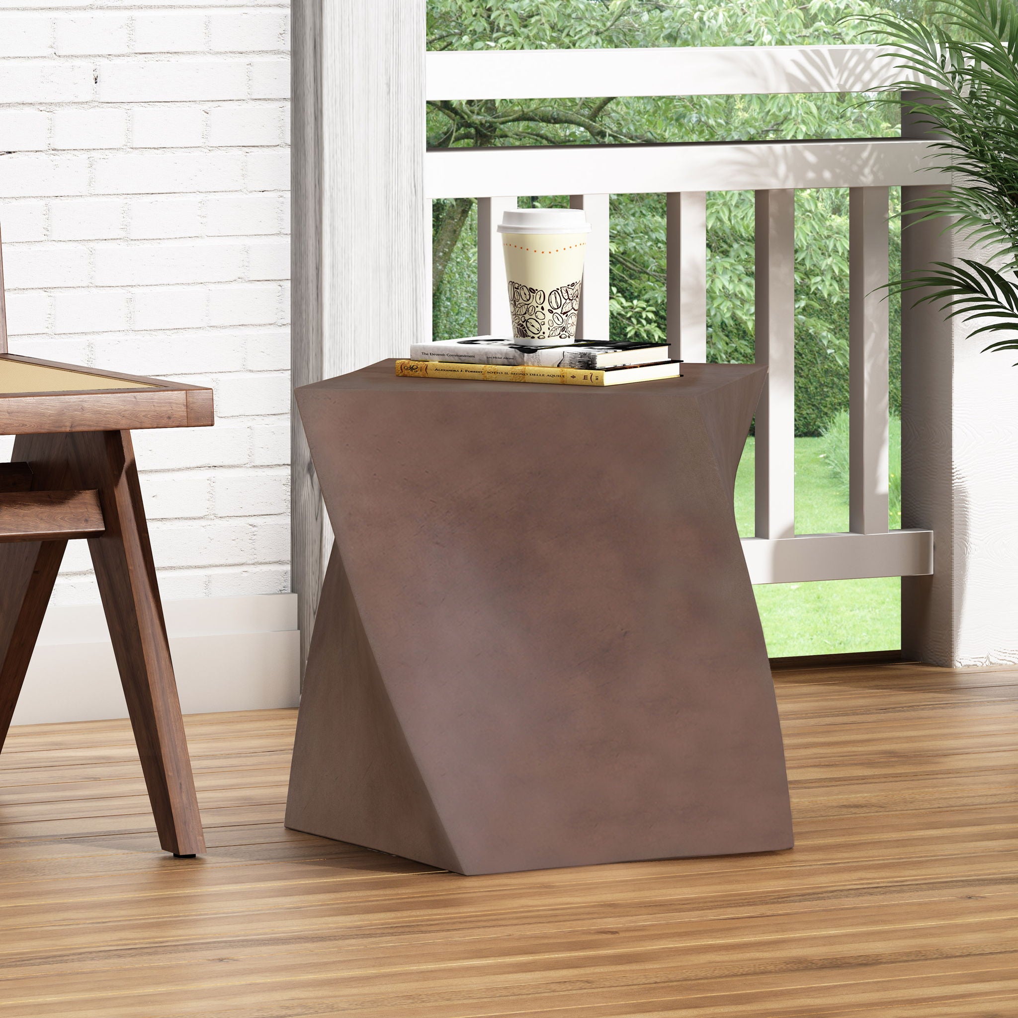 Outdoor Lightweight Concrete Side Table - Brown