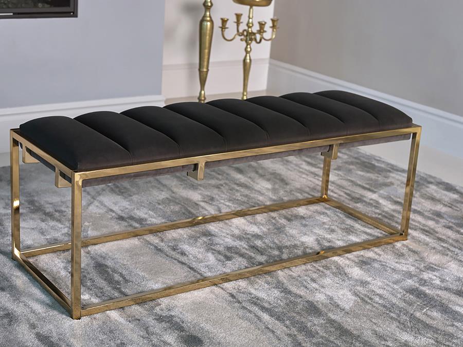 Coaster Fine Furniture Lorena - Velvet Upholstered Bench - Dark Gray And Gold | Meri Furniture