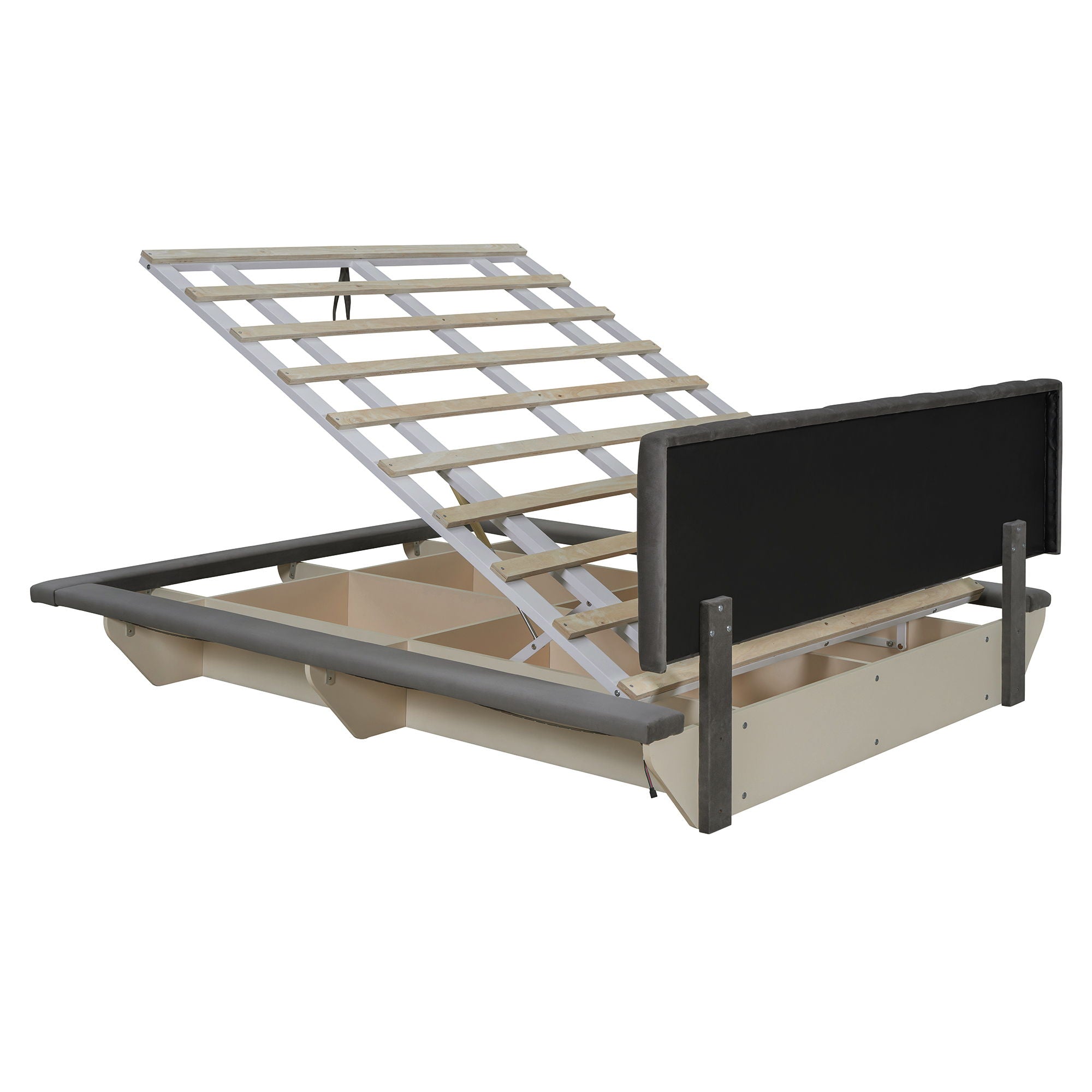 Upholstered Floating Hydrualic Platform Bed With LED Light And USB Port