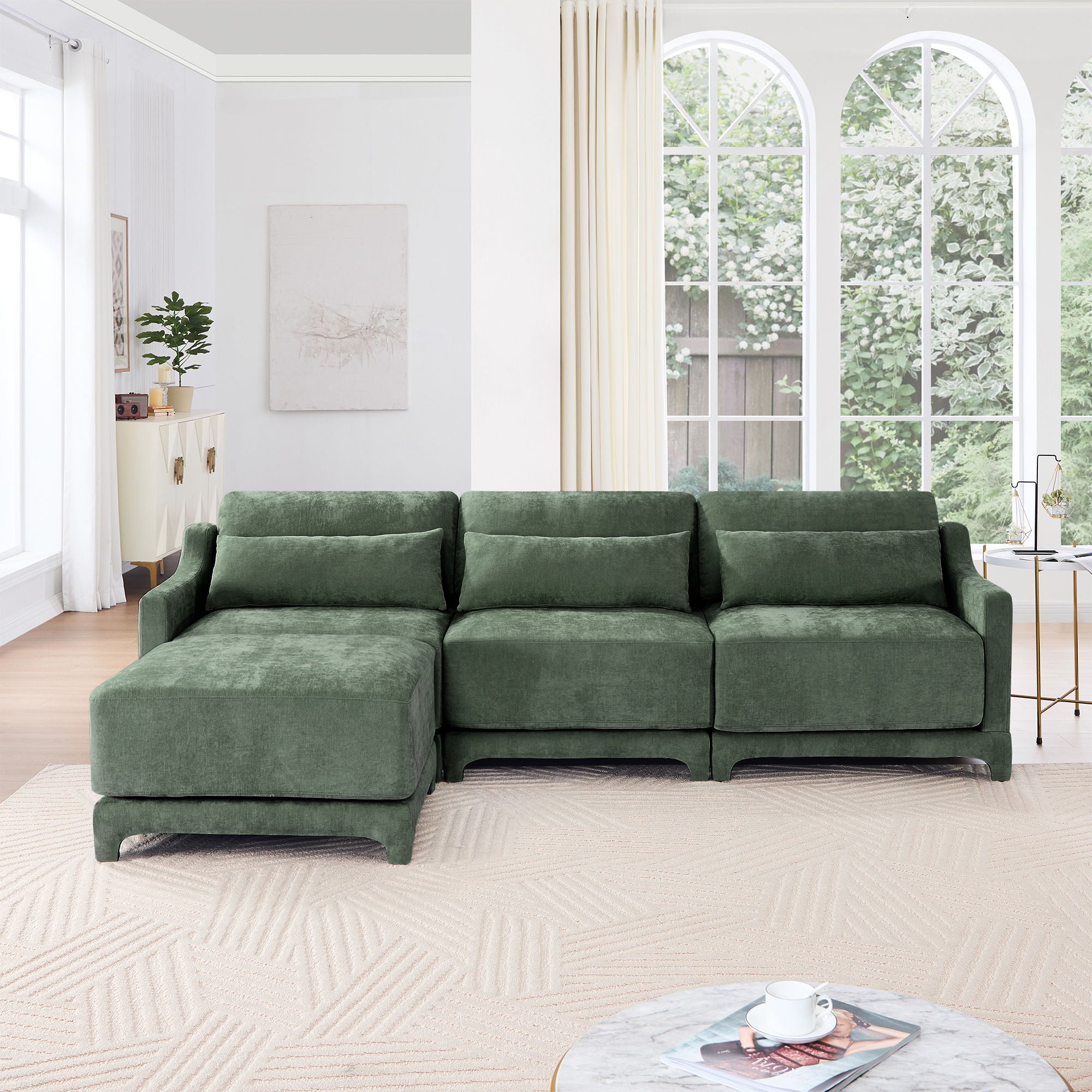 Stylish Sofa With Ottoman And Lumbar Pillows, Ergonomic Design
