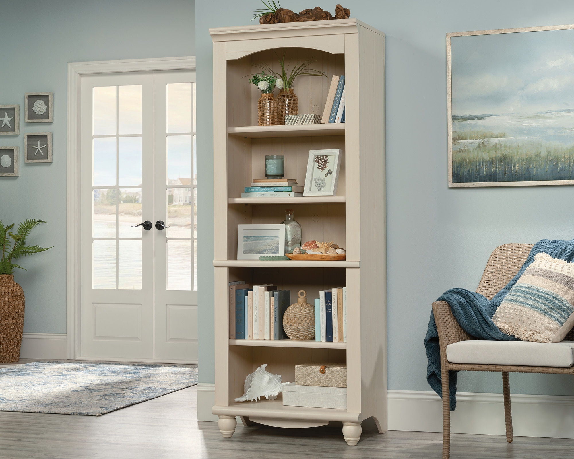 Harbor View 5-Shelf BookcaseLibrary Antiqued White