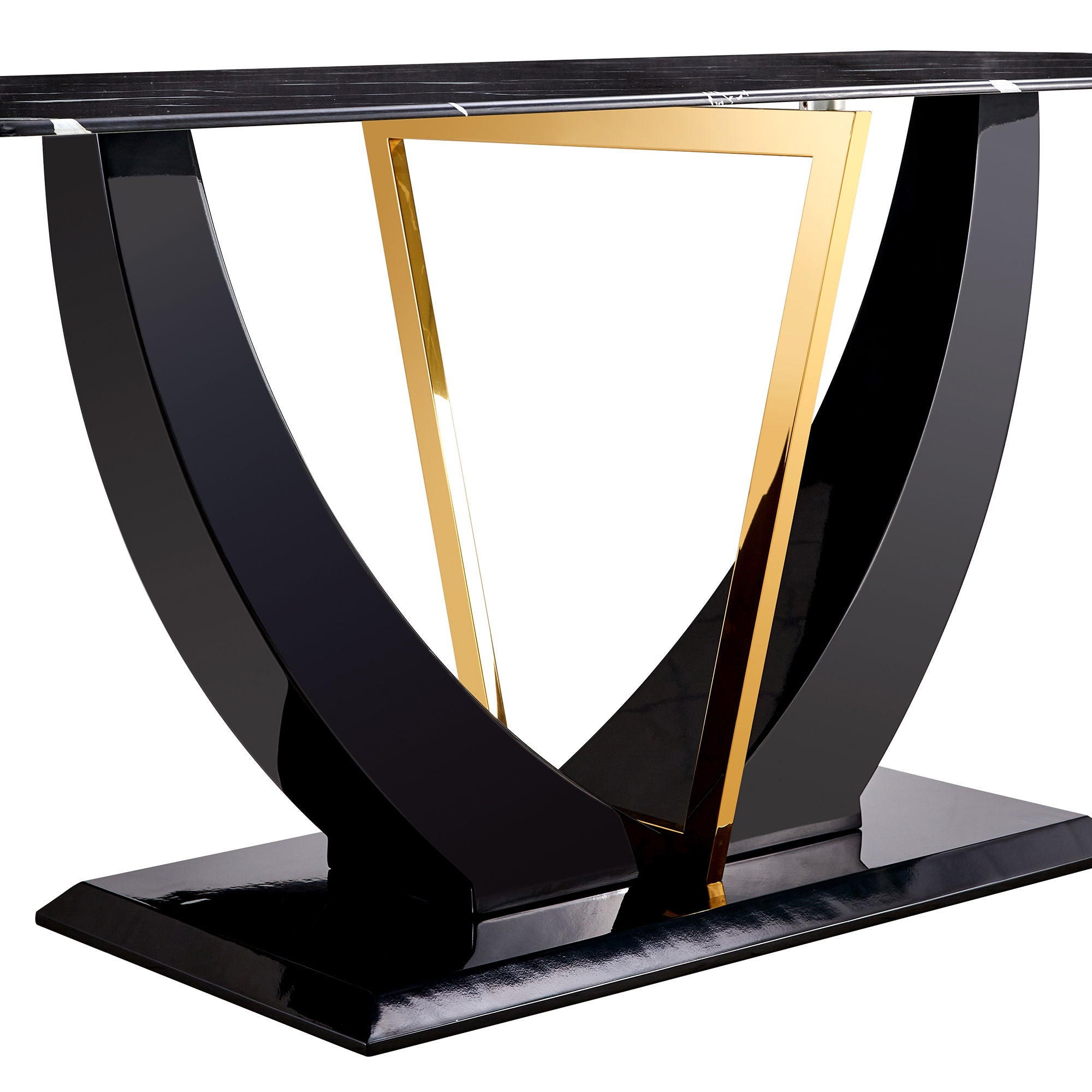 Modern Minimalist Luxurious Imitation Marble Dining Table Rectangular Office Desk With Tempered Glass - Black