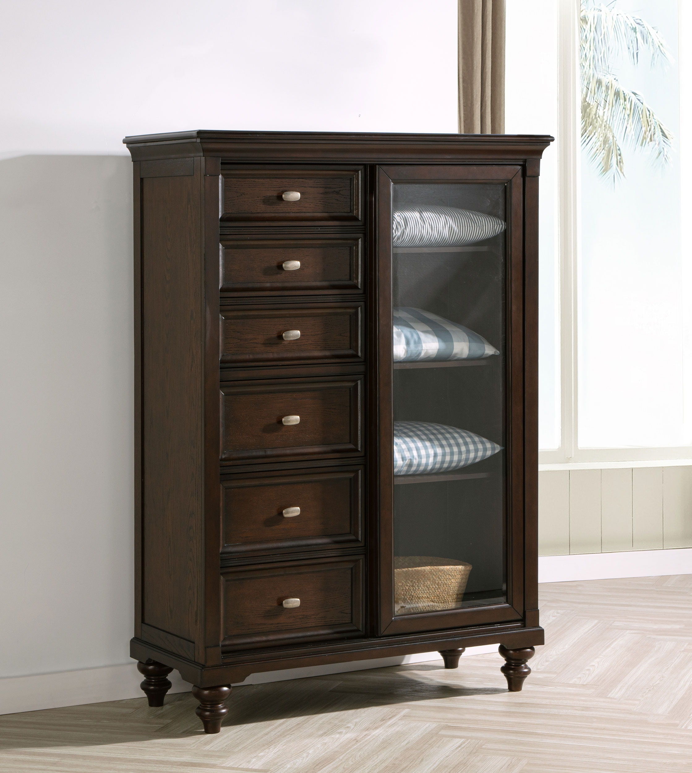 Coaster Fine Furniture Andover - 6-Drawer Tempered Glass Door Chest - Dark Oak | Meri Furniture