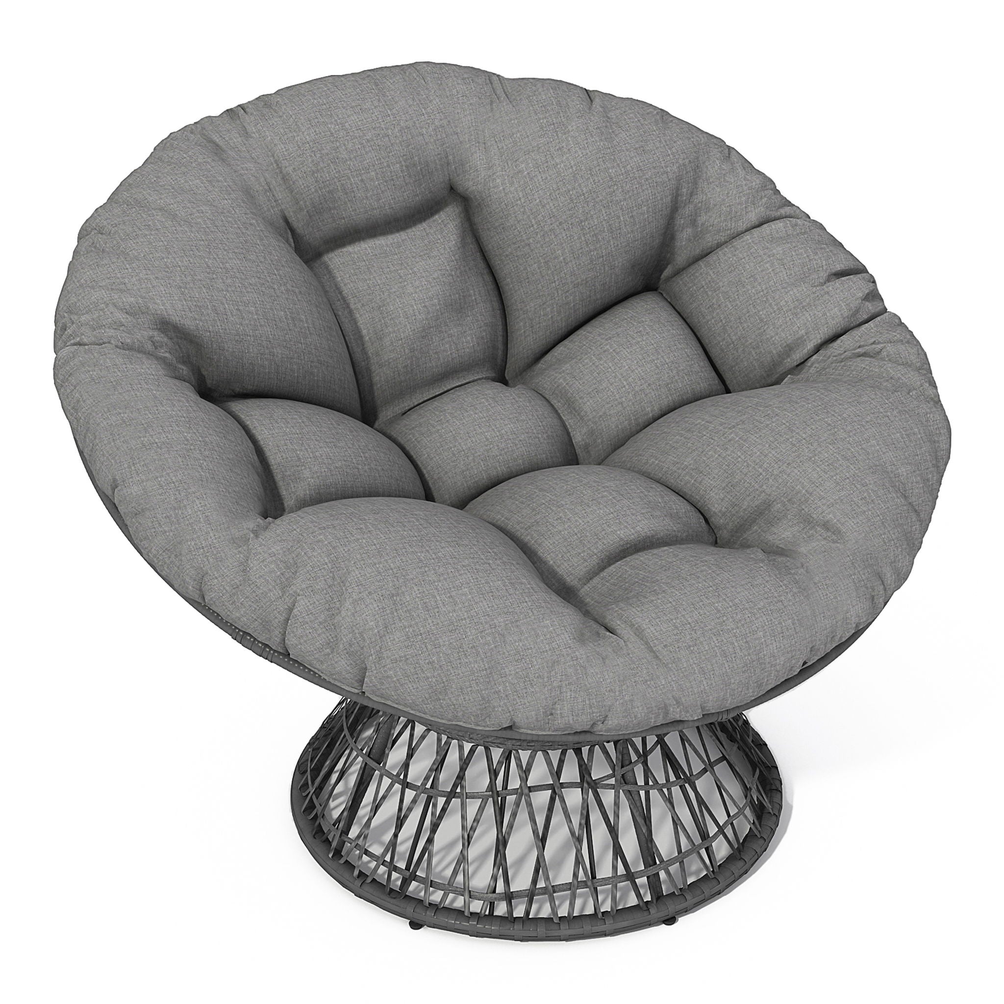 Ergonomic Wicker Chair With Cloud Thick Density Cushion, 3 Proof Cover High Capacity Iron Frame Fluid 360° Swivel