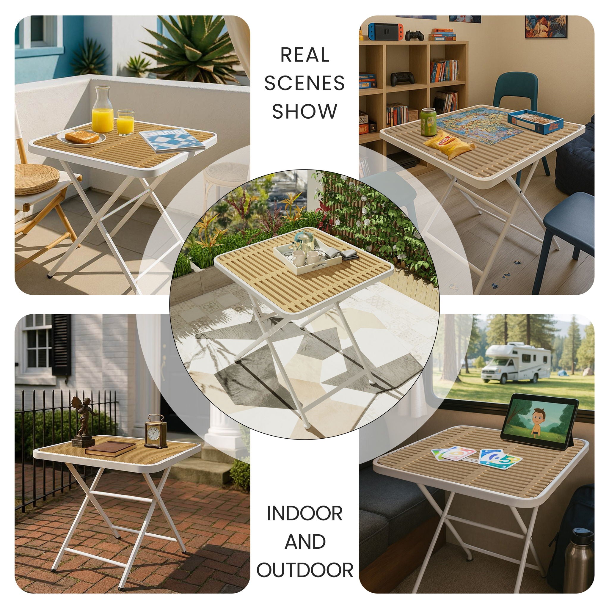 4 Piece Set Of Modern Designed Single Chairs With Folding Square Table