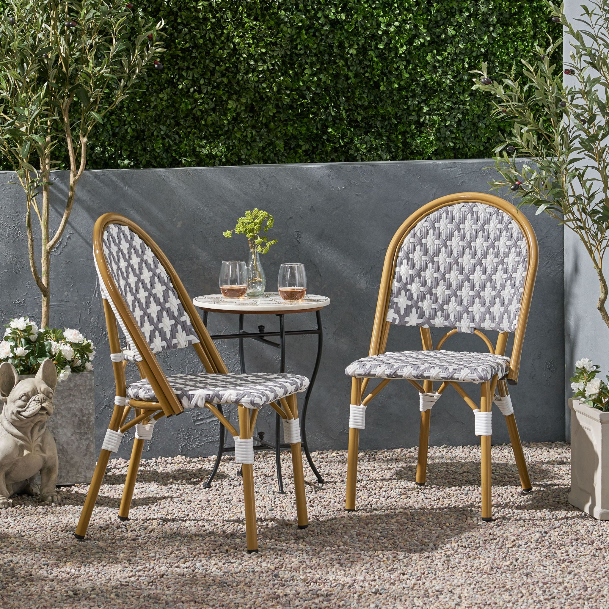 Chic French Bistro Chair With Durable Rattan And Aluminum Frame