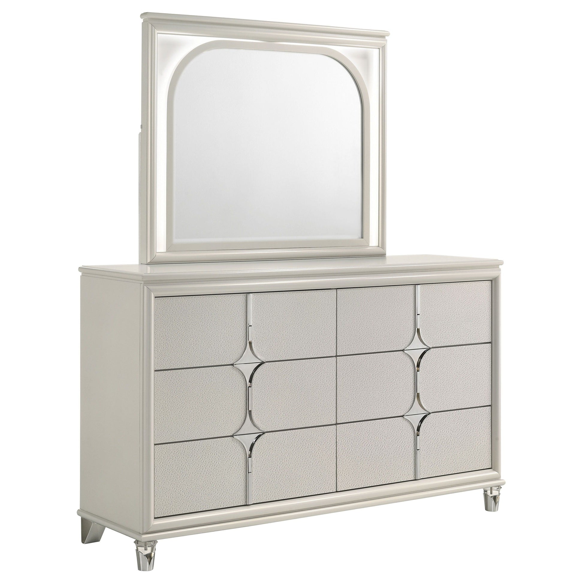 Coaster Fine Furniture Olivia - 6-Drawer Dresser And LED Mirror - Pearl White | Meri Furniture