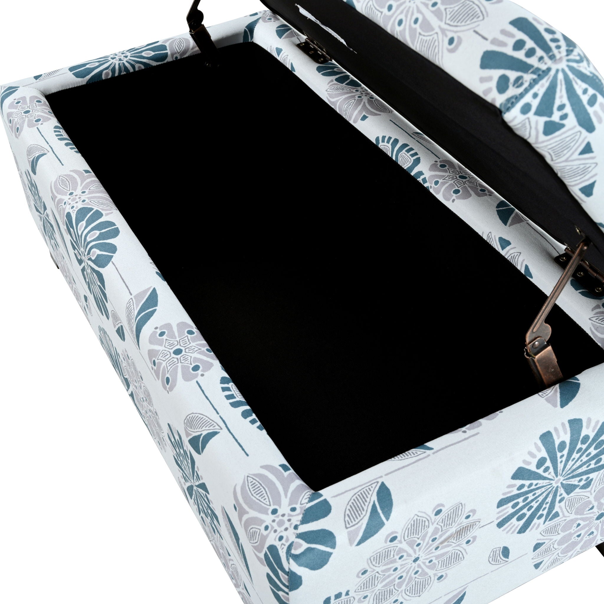 Luxury Storage Ottoman With Floral Patterned Fabric, Soft-Close Hinges, Multi Functional