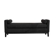 Elegant Upholstered Bench, Daybed, Ottoman With Wood Legs & 2 Bolster Pillows - Black Boucle
