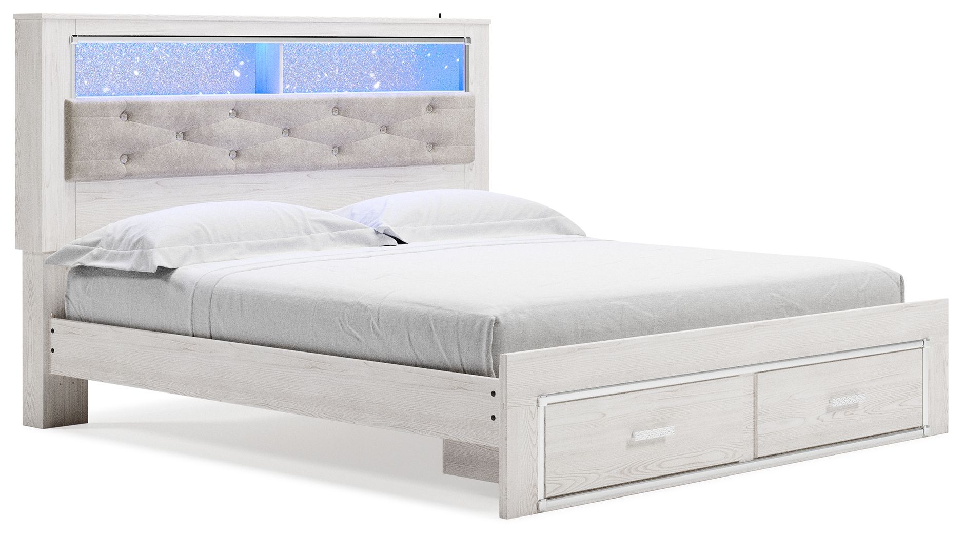 Signature Design by Ashley® Altyra - White - King Upholstered Bookcase Bed With Storage | Meri Furniture