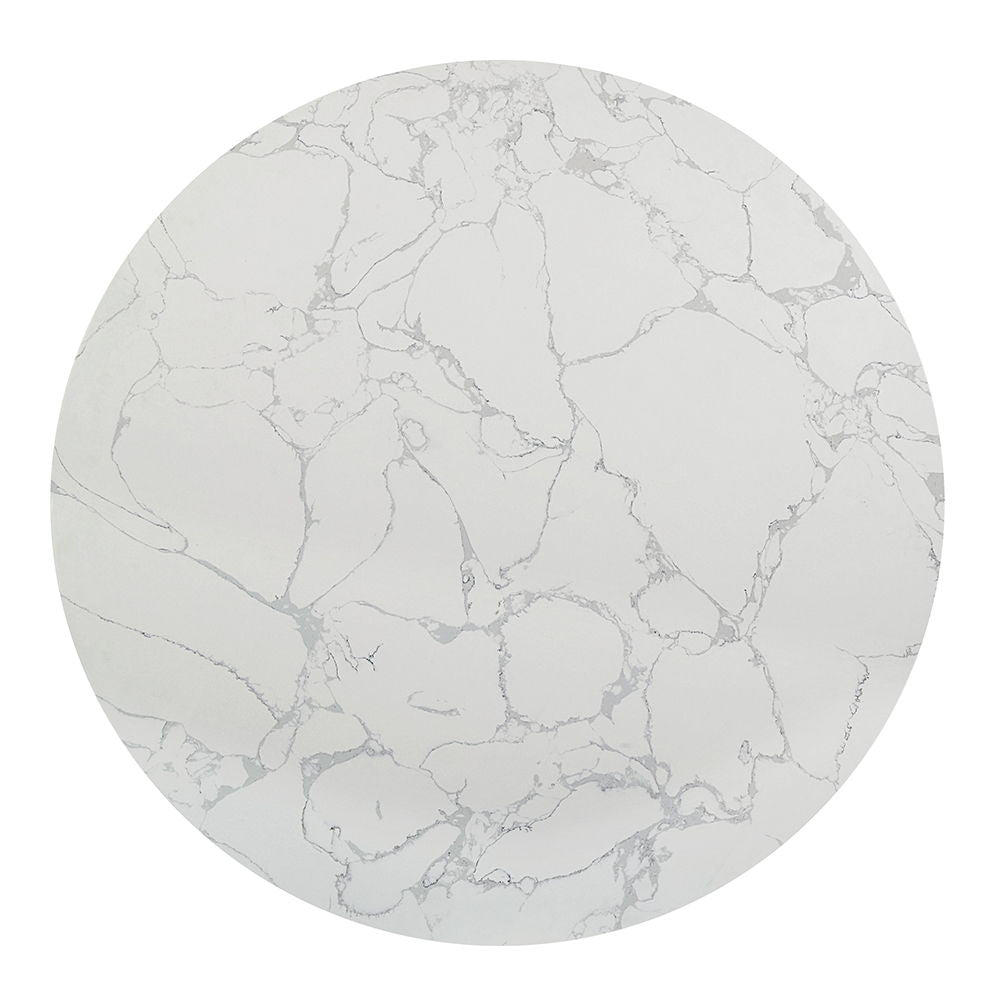 Koen - Round Dining Table, Engineering Marble Top - White & Black