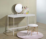 ACME Midriaks - Vanity Mirror & Stool - PU, White & Gold Finish | Meri Furniture